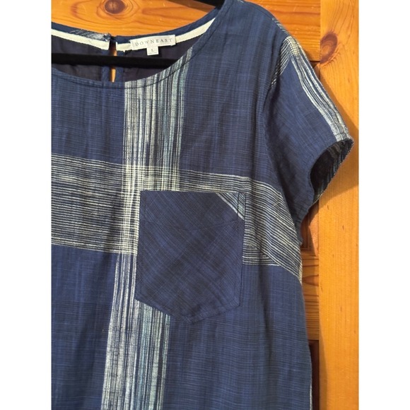 DOWNEAST Size L Blue Plaid Shift Dress with Pockets Casual Comfy 100% cotton - Picture 7 of 11